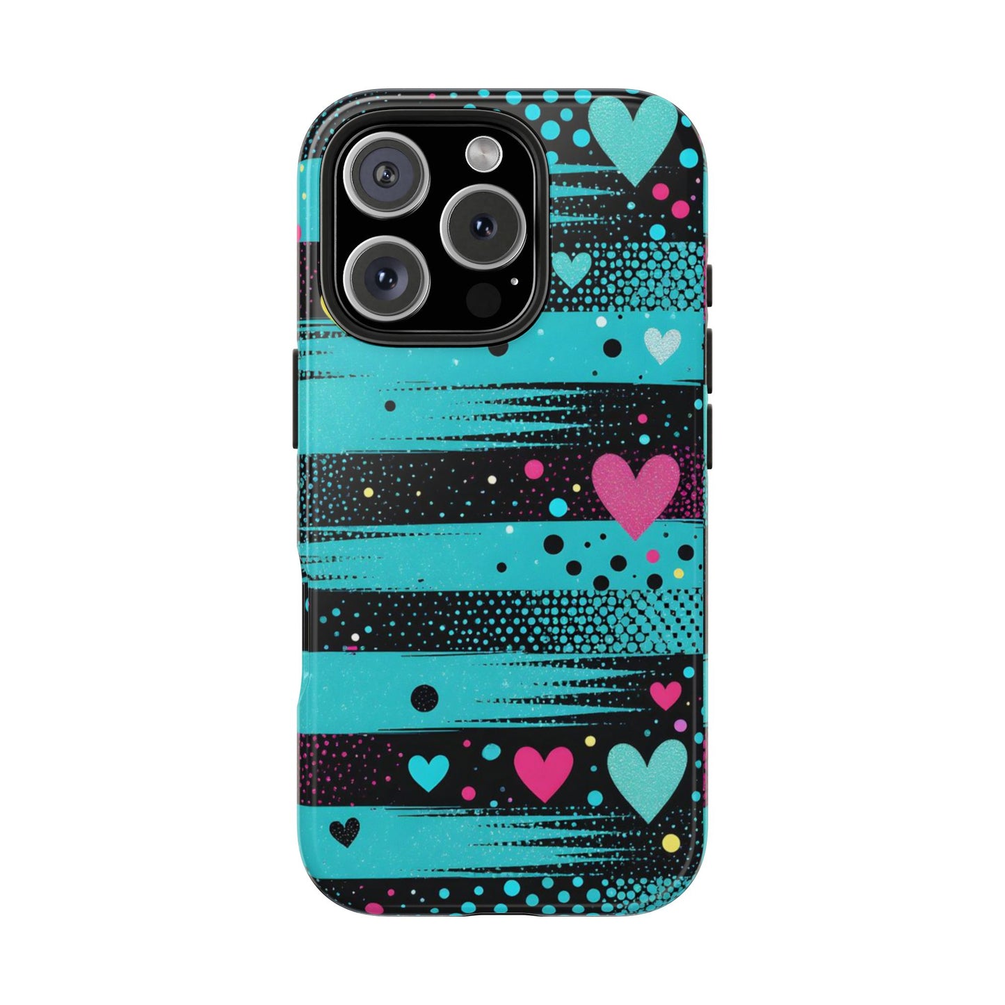Teal Pop Heart Stripe Tough Phone Case