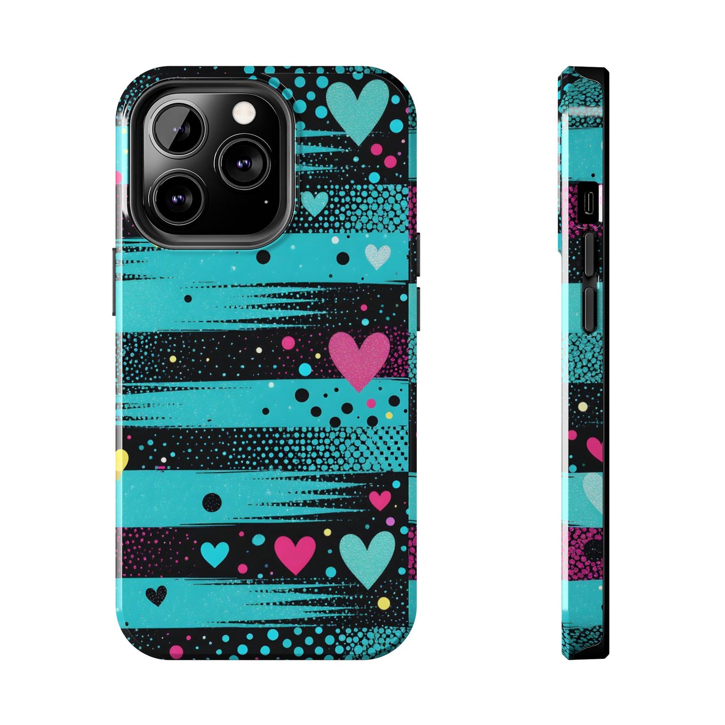 Teal Pop Heart Stripe Tough Phone Case