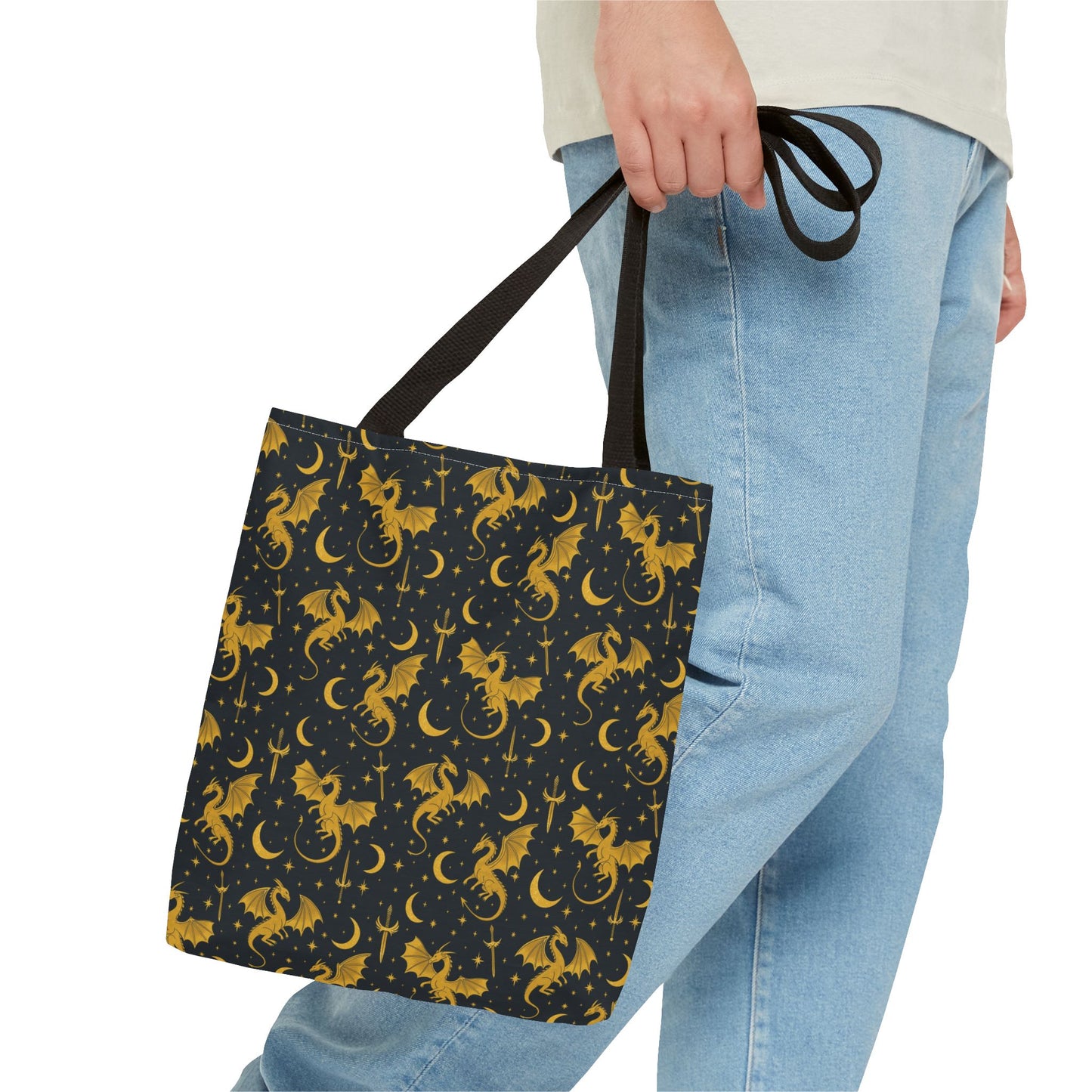 Crescent Moon Dragons Pattern Tote Bag