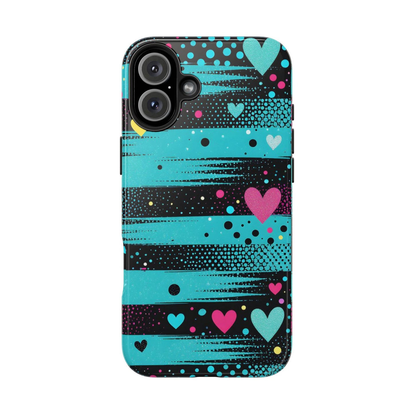 Teal Pop Heart Stripe Tough Phone Case
