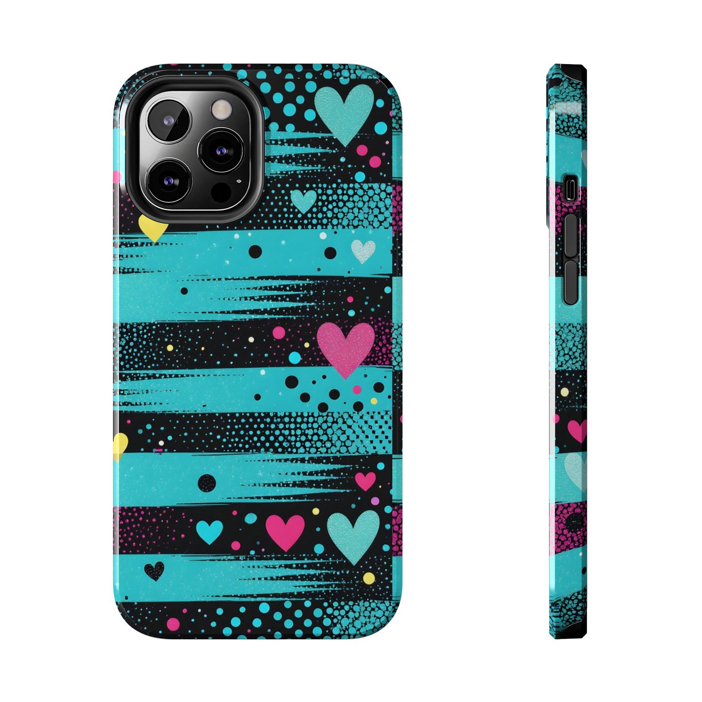 Teal Pop Heart Stripe Tough Phone Case