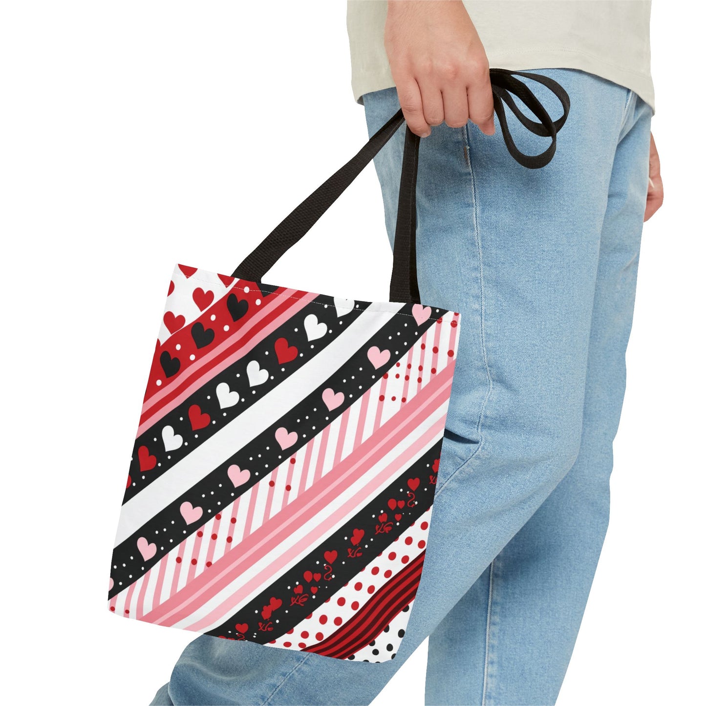 Hearts Diagonal Stripe Tote Bag