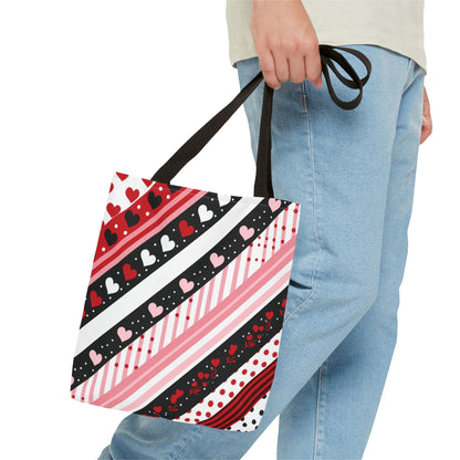 Hearts Diagonal Stripe Tote Bag