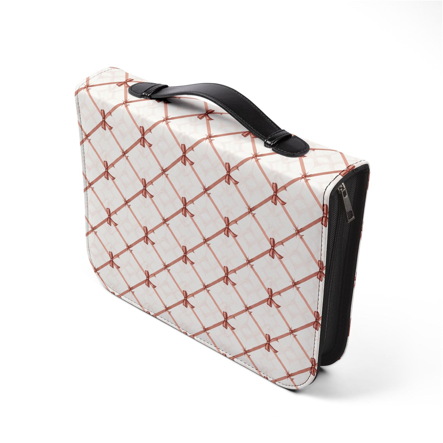 Quilted Rose Bow Pattern Zippered Bible Cover