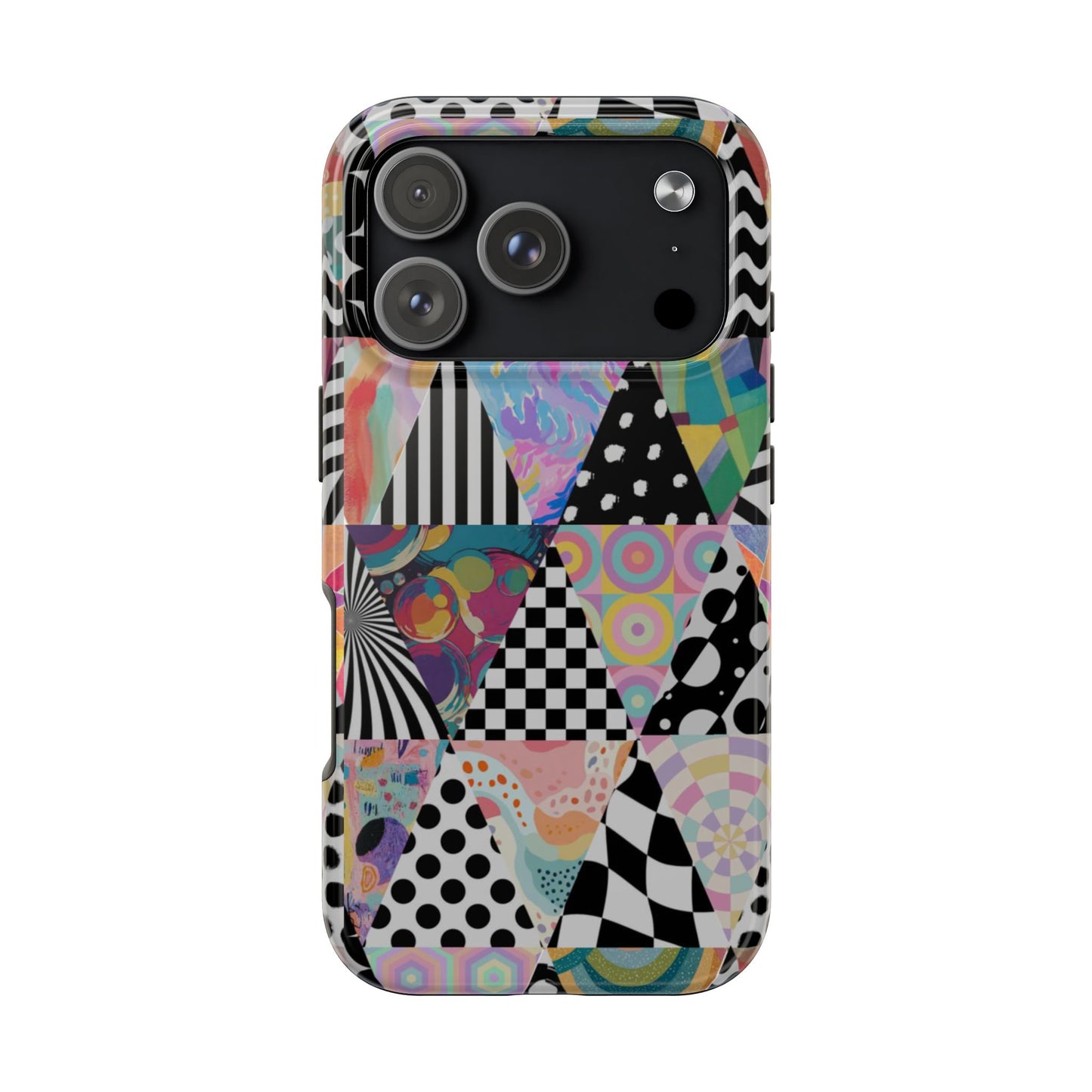 Retro Geometric Patchwork Design Tough Phone Case