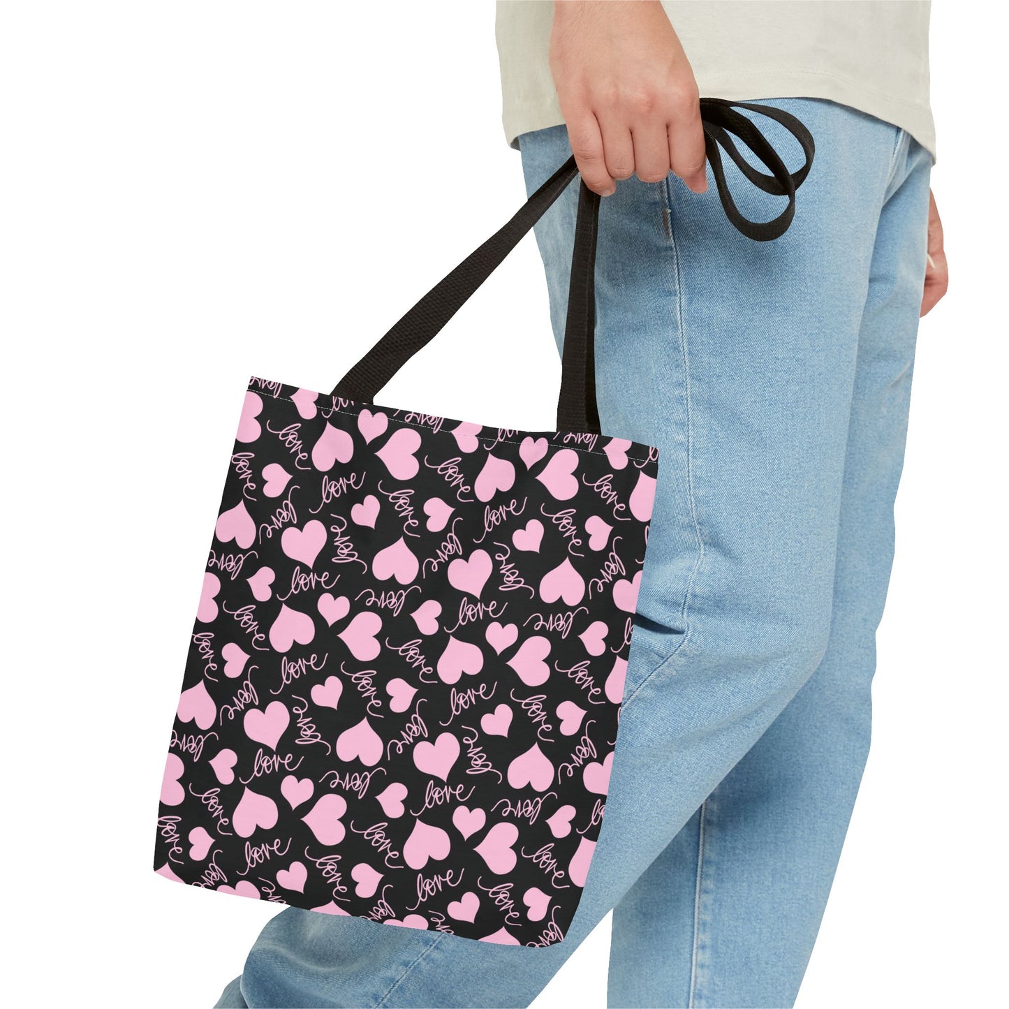 Pink Hearts & "Love" Tote Bag