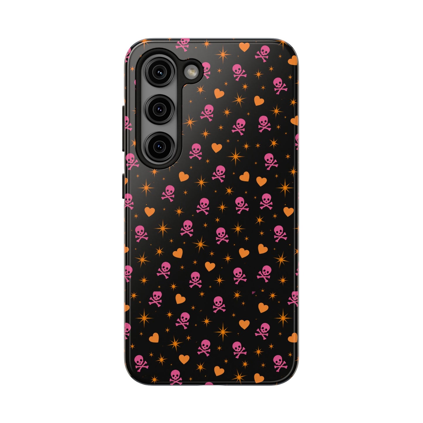 Pink Skull & Orange Heart Pattern Tough Phone Case