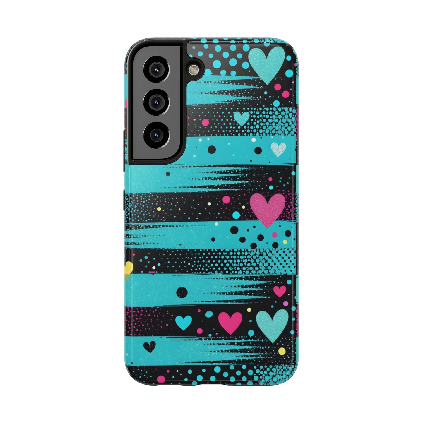 Teal Pop Heart Stripe Tough Phone Case