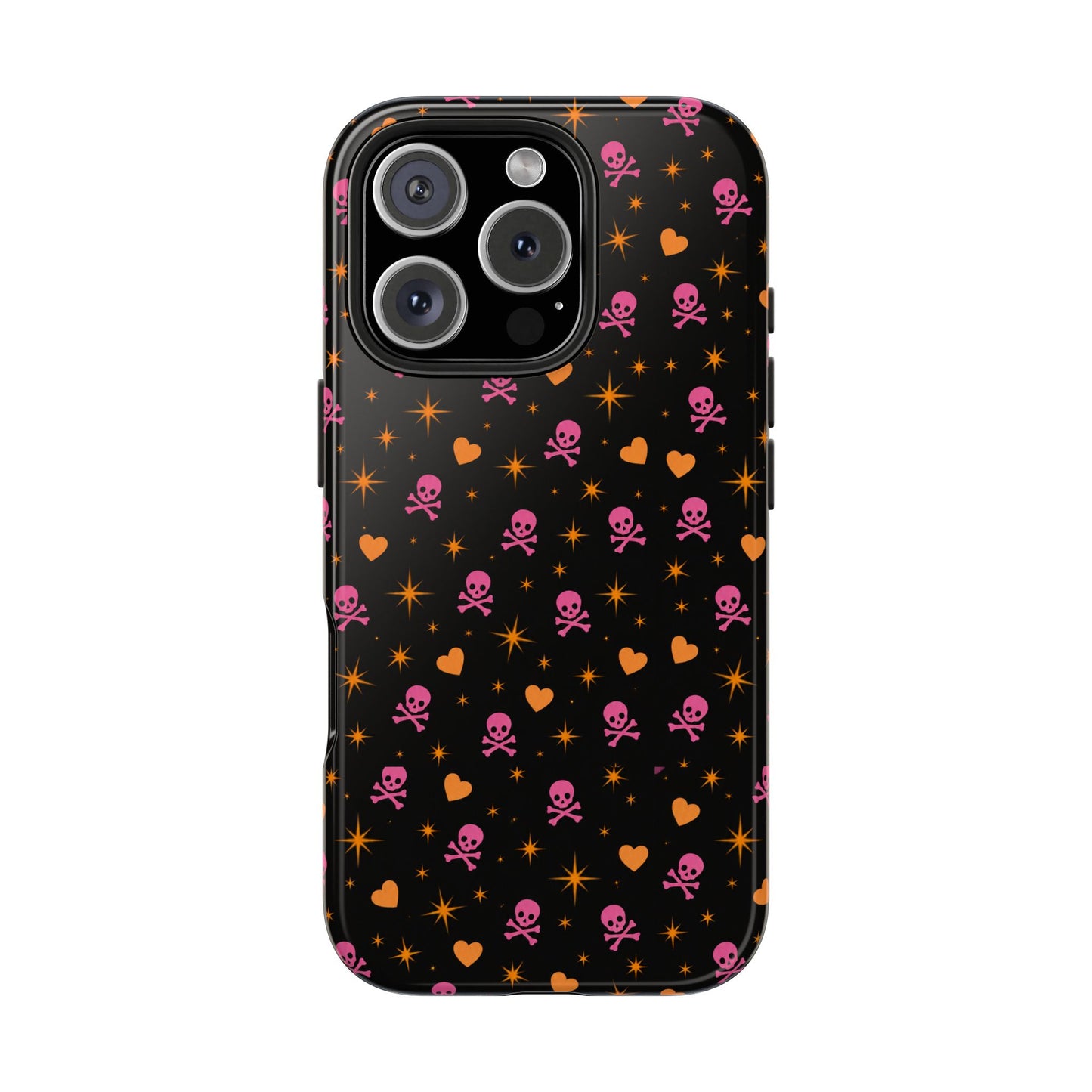 Pink Skull & Orange Heart Pattern Tough Phone Case