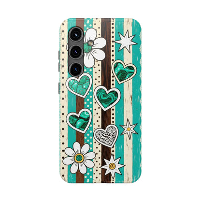 Turquoise Hearts & Daisies Tough Phone Case