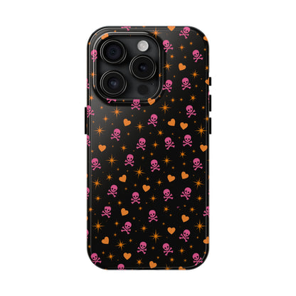 Pink Skull & Orange Heart Pattern Tough Phone Case