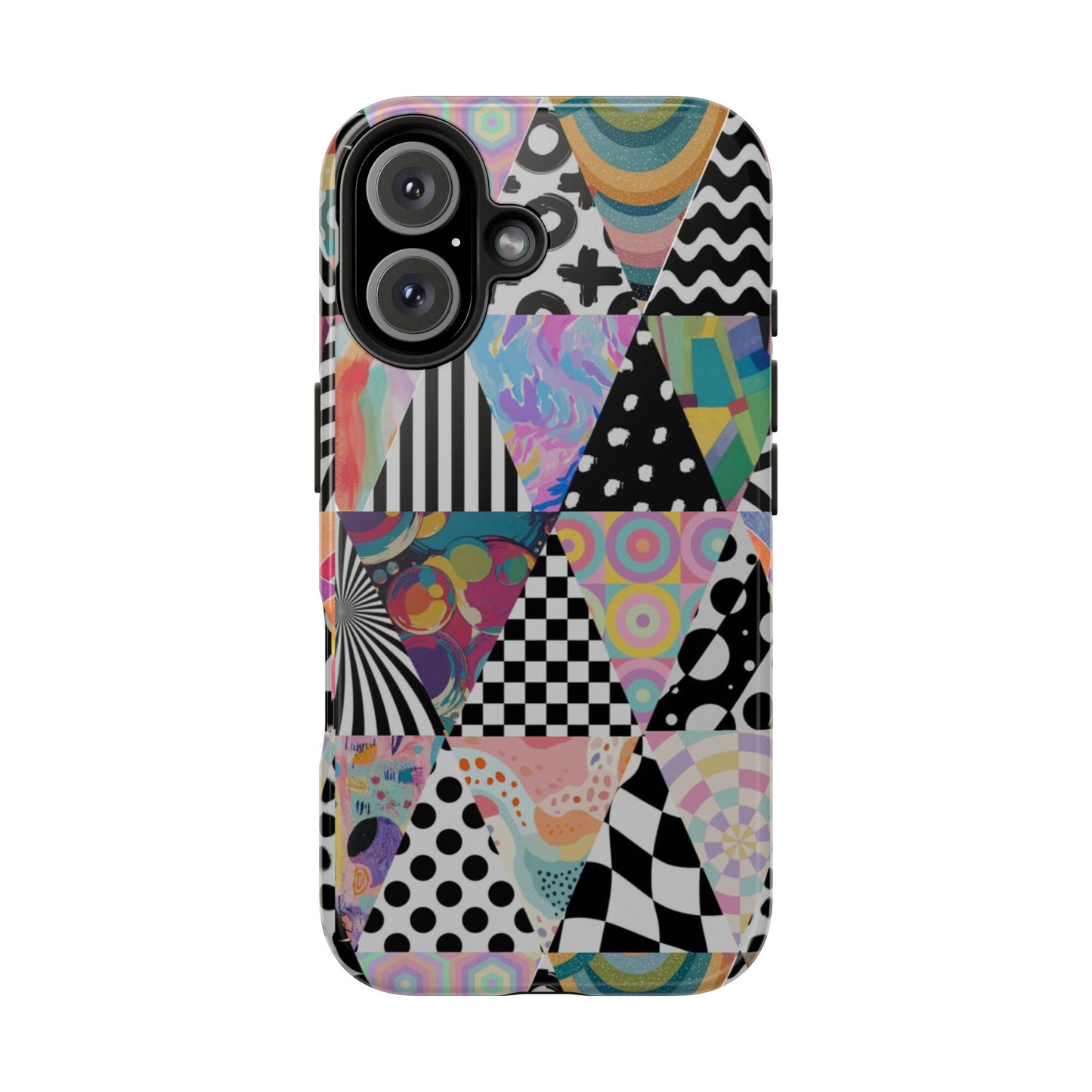 Retro Geometric Patchwork Design Tough Phone Case