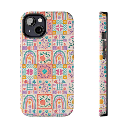 Boho Patchwork Rainbow Tile Design Tough Phone Case