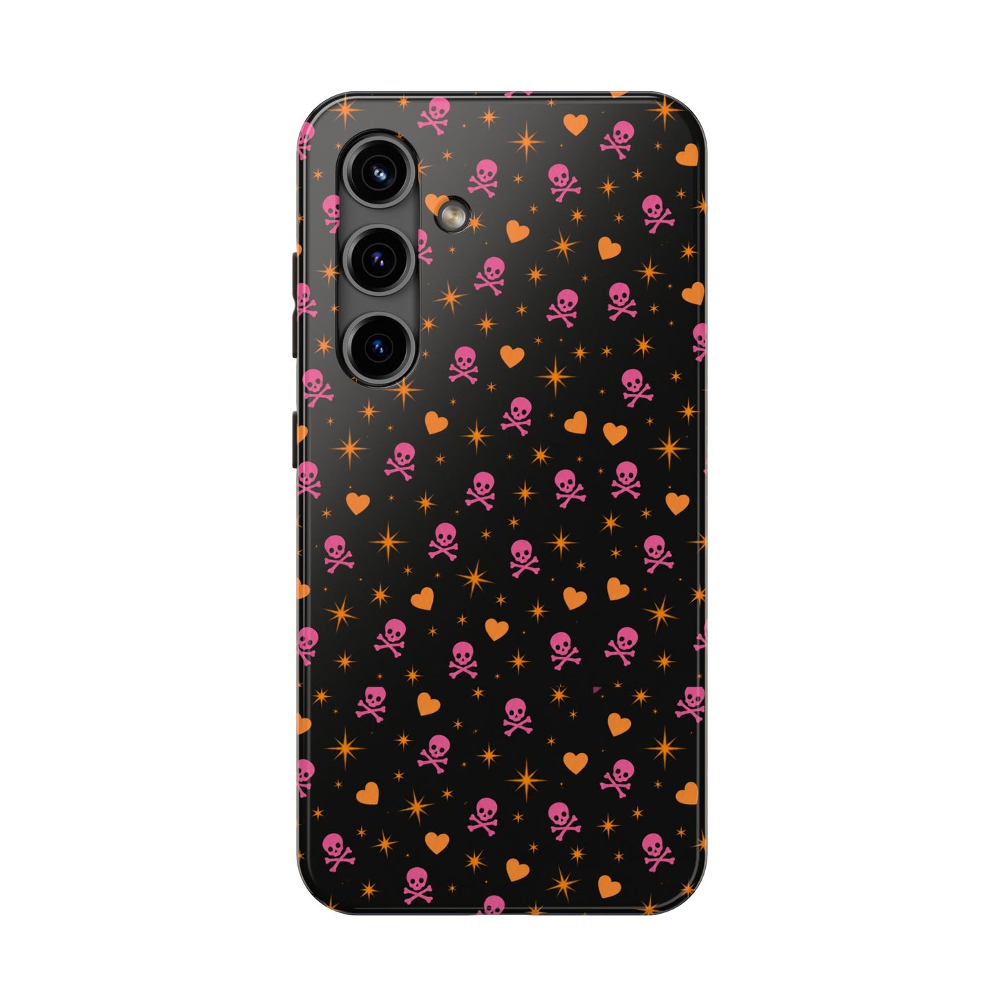 Pink Skull & Orange Heart Pattern Tough Phone Case