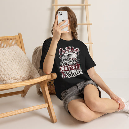 Friday Spirit Tee — "On Friday's We Wear Maroon & White" Eagle School Pride T-Shirt