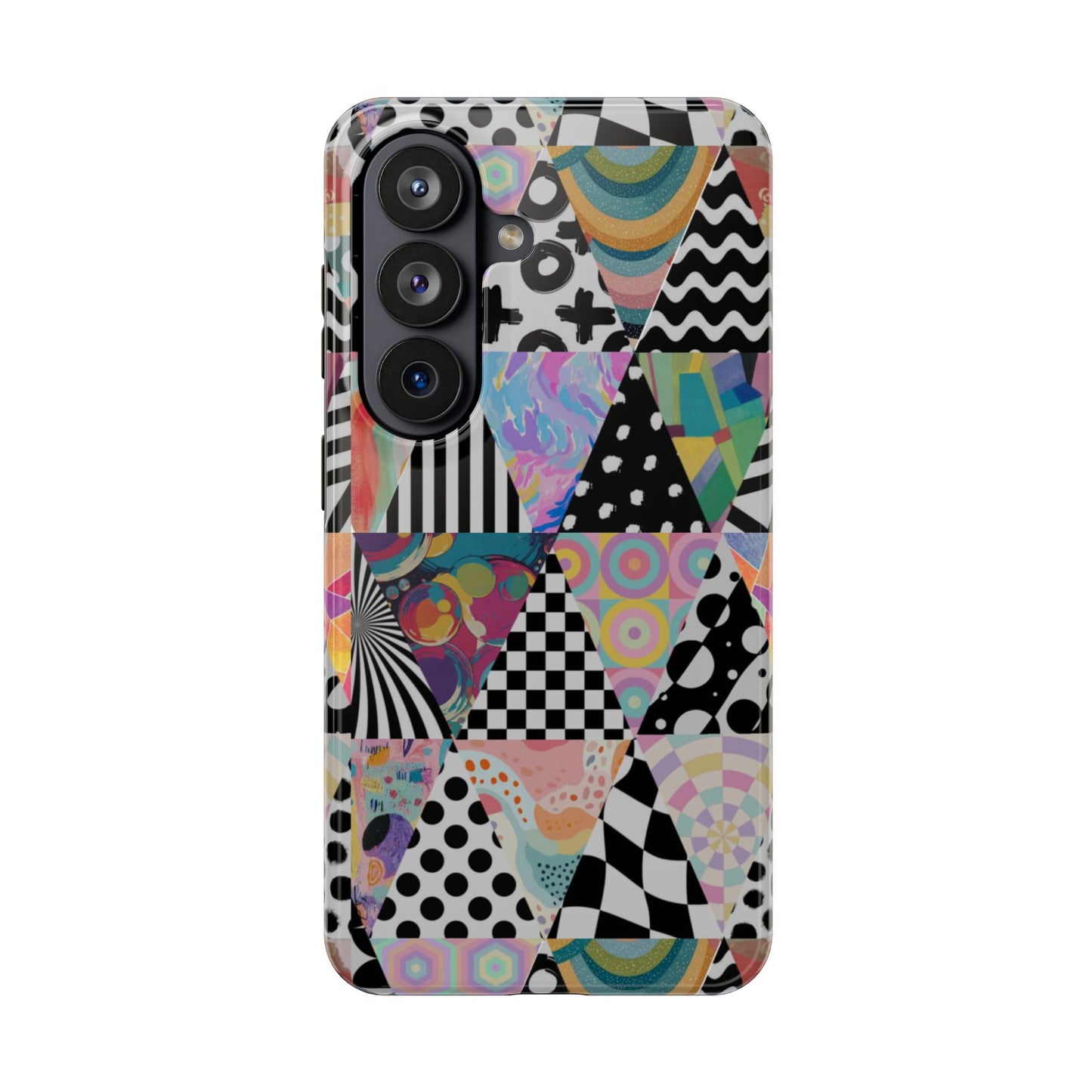 Retro Geometric Patchwork Design Tough Phone Case