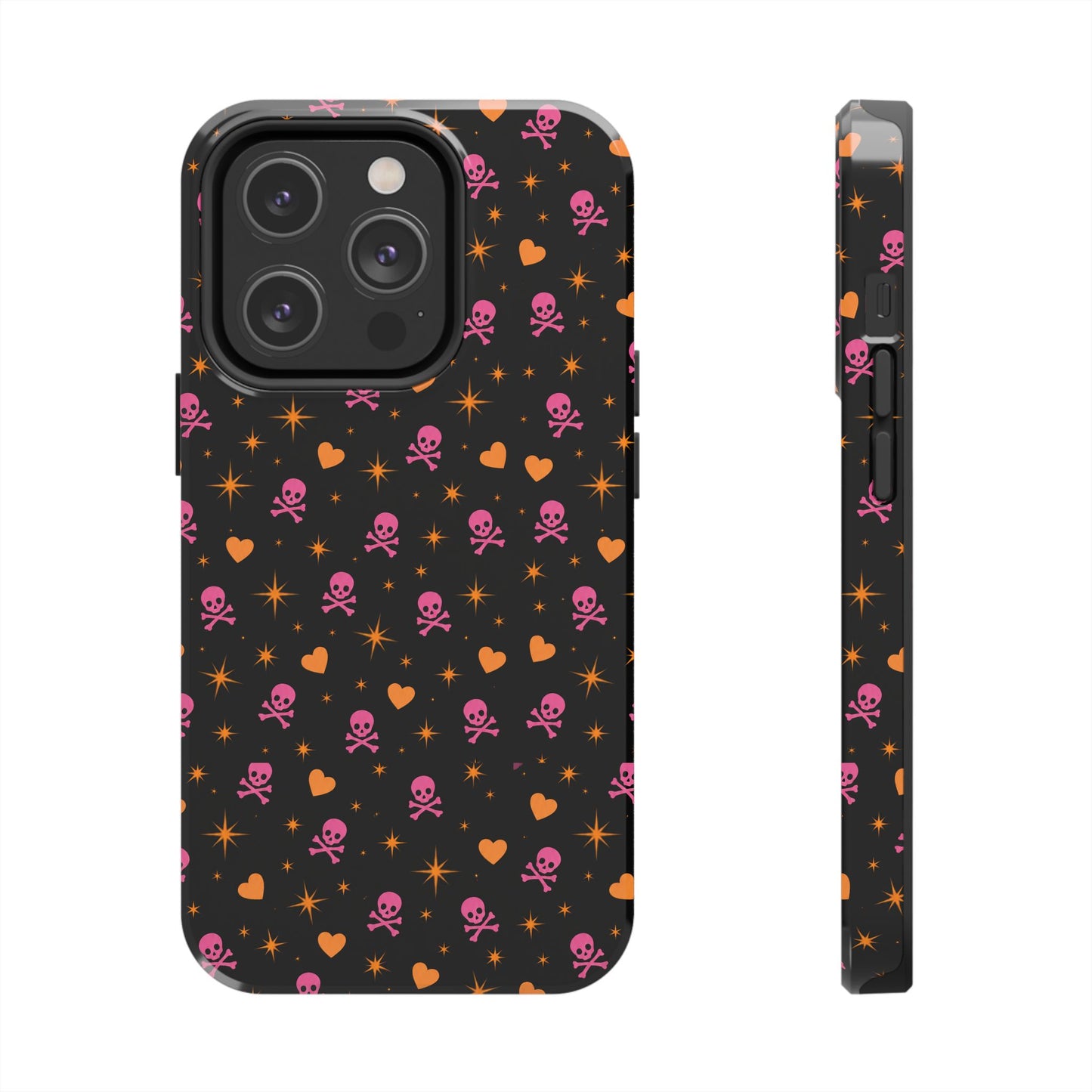 Pink Skull & Orange Heart Pattern Tough Phone Case