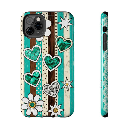 Turquoise Hearts & Daisies Tough Phone Case