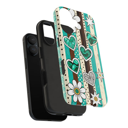 Turquoise Hearts & Daisies Tough Phone Case