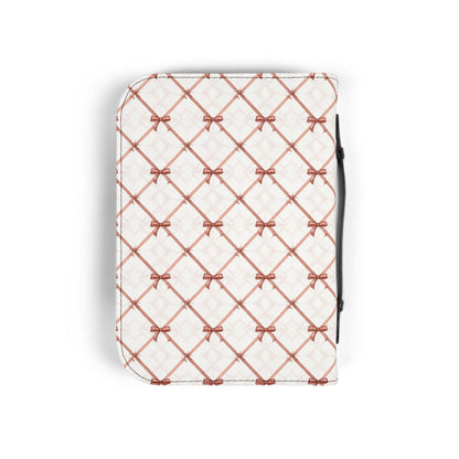 Quilted Rose Bow Pattern Zippered Bible Cover