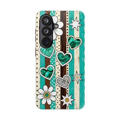 Turquoise Hearts & Daisies Tough Phone Case