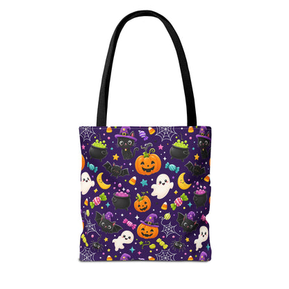 Halloween Pattern Tote Bag — Cute Ghosts, Pumpkins & Candy All-Over Print