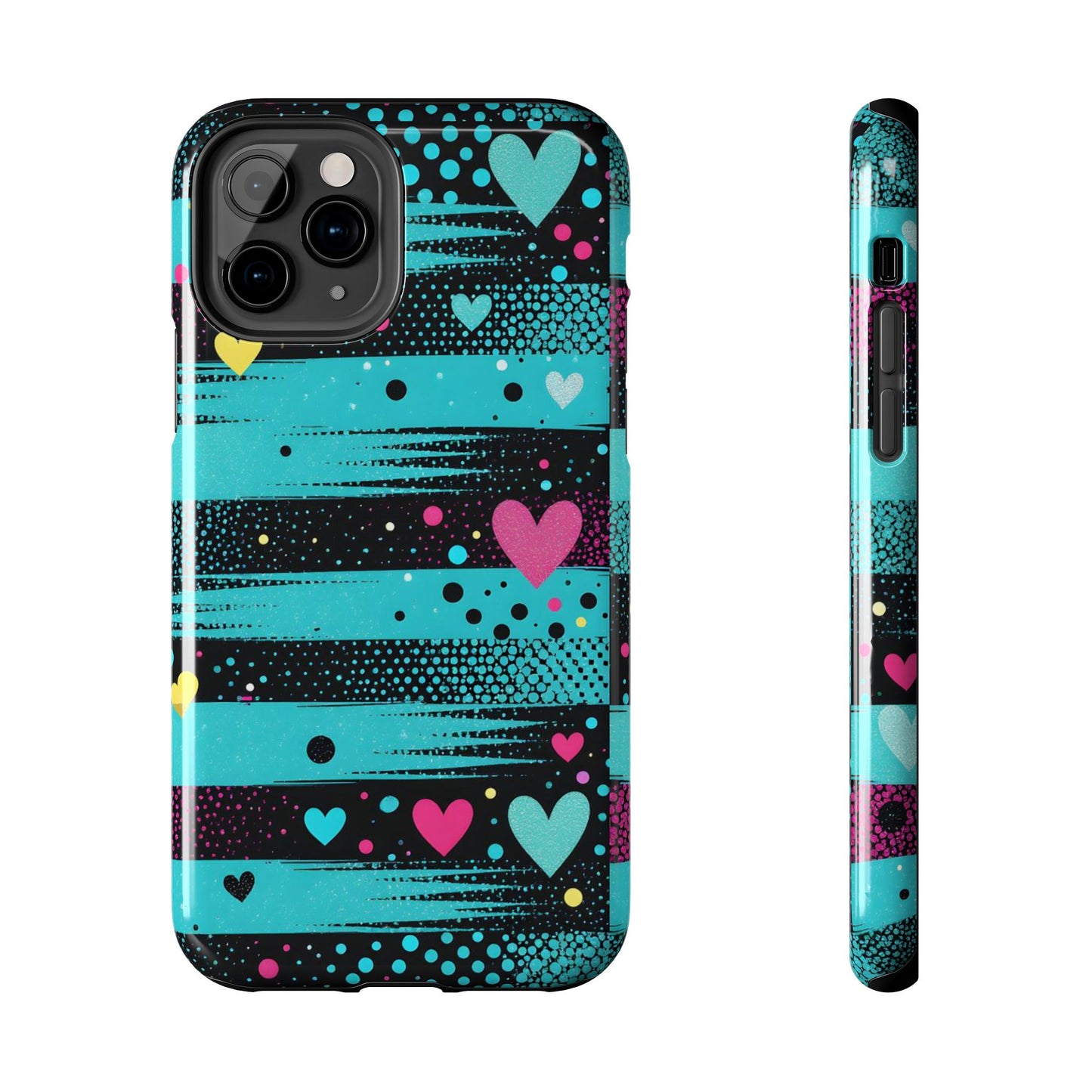 Teal Pop Heart Stripe Tough Phone Case