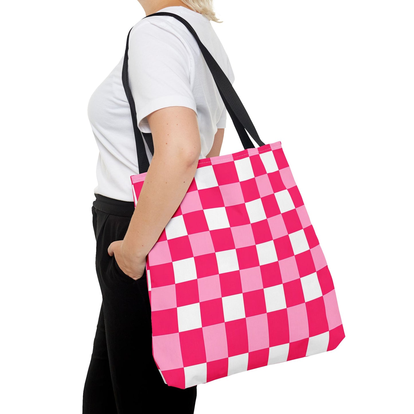 Pink Checkered Tote Bag