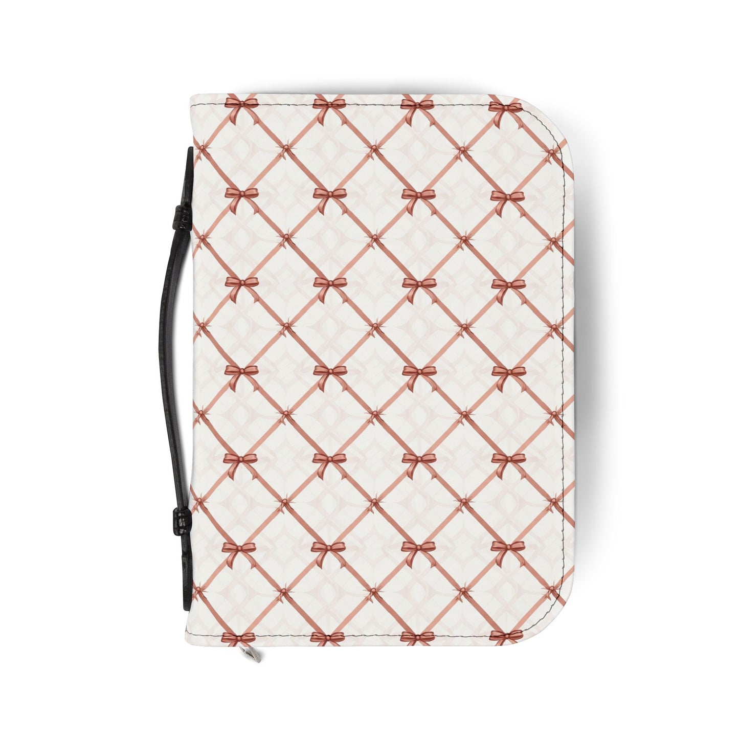 Quilted Rose Bow Pattern Zippered Bible Cover