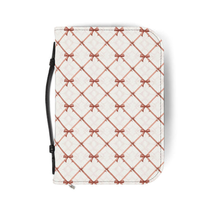 Quilted Rose Bow Pattern Zippered Bible Cover