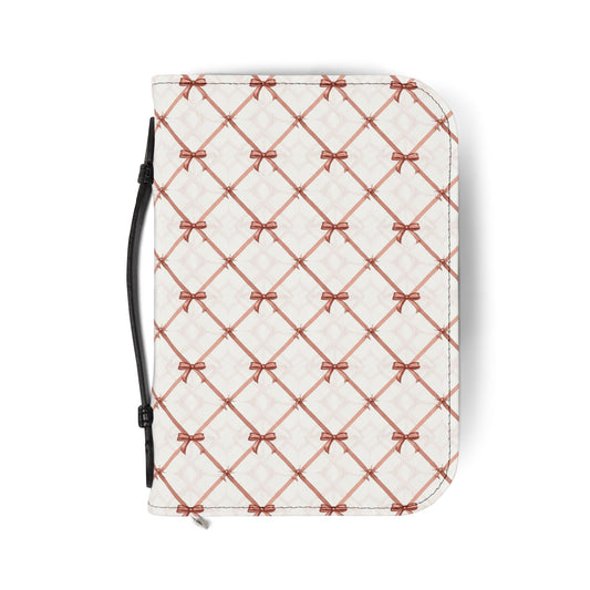 Quilted Rose Bow Pattern Zippered Bible Cover