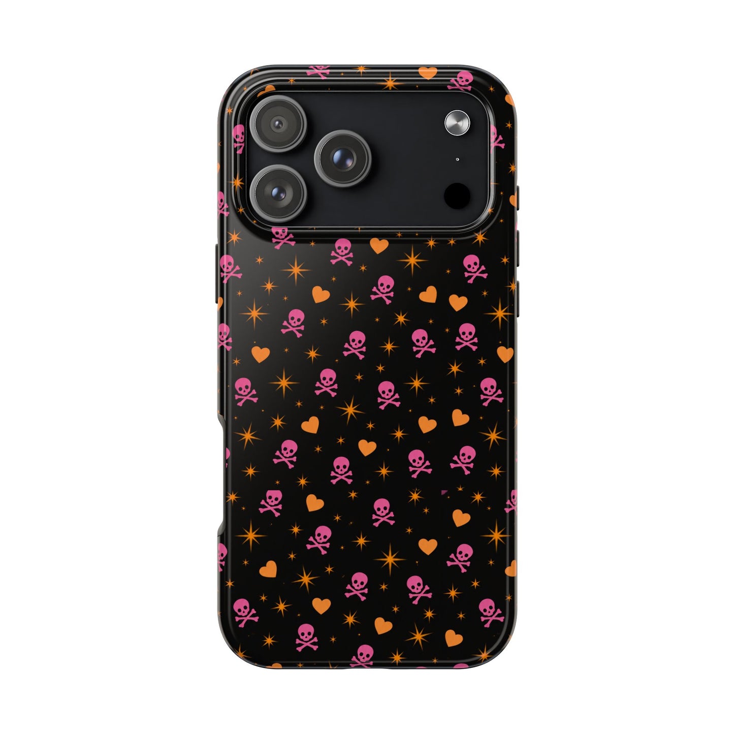 Pink Skull & Orange Heart Pattern Tough Phone Case