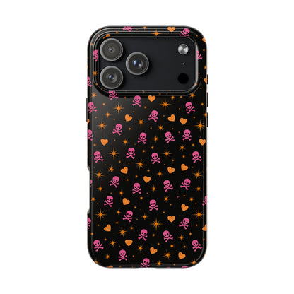 Pink Skull & Orange Heart Pattern Tough Phone Case