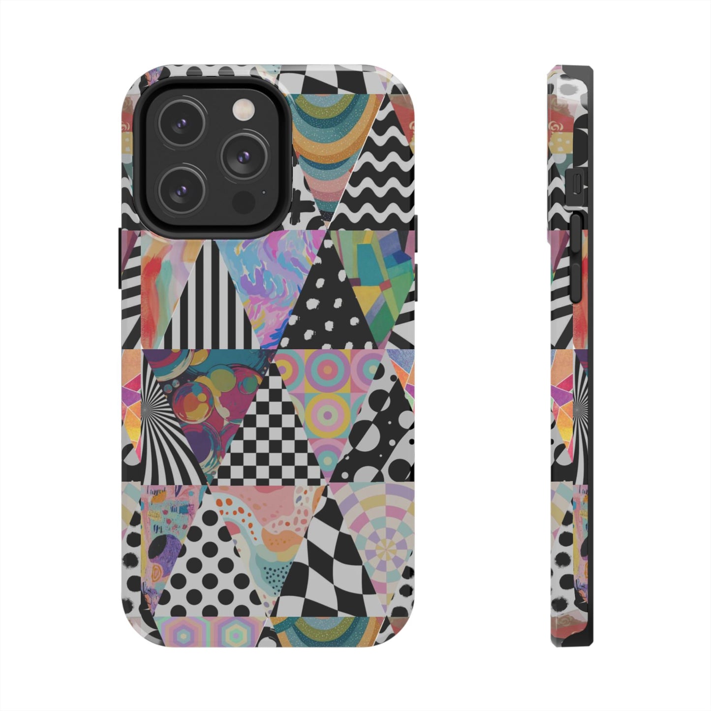 Retro Geometric Patchwork Design Tough Phone Case