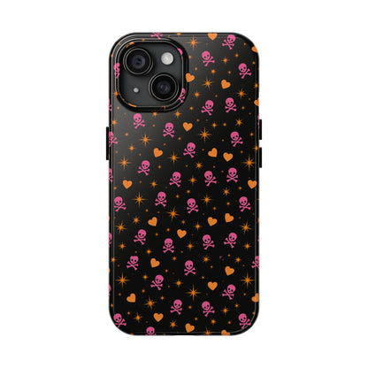 Pink Skull & Orange Heart Pattern Tough Phone Case