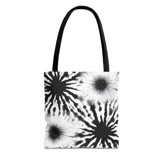 Black & White Burst Tie-Dye Tote Bag