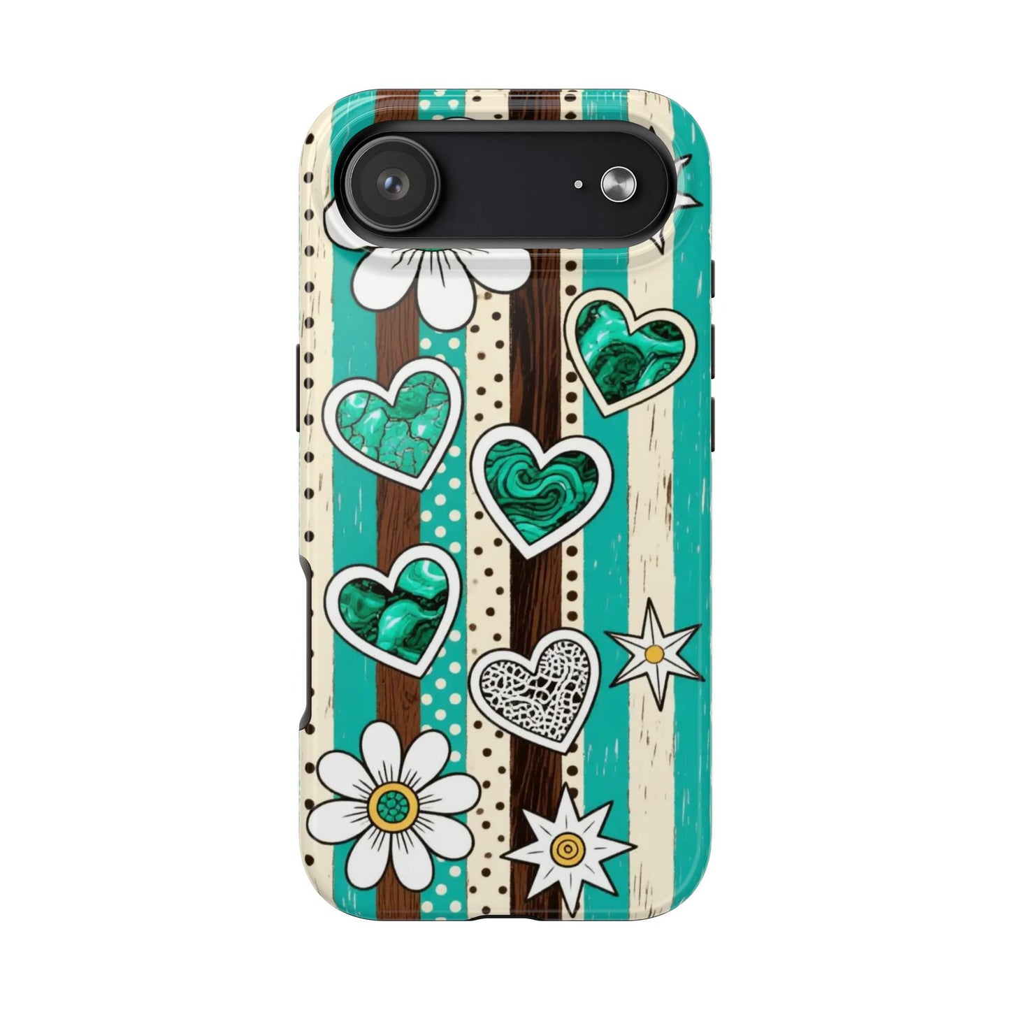 Turquoise Hearts & Daisies Tough Phone Case