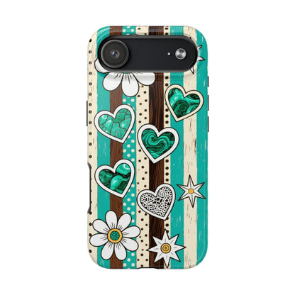 Turquoise Hearts & Daisies Tough Phone Case