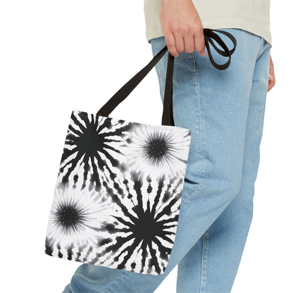 Black & White Burst Tie-Dye Tote Bag