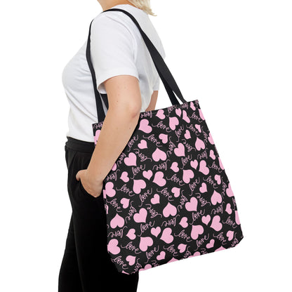 Pink Hearts & "Love" Tote Bag