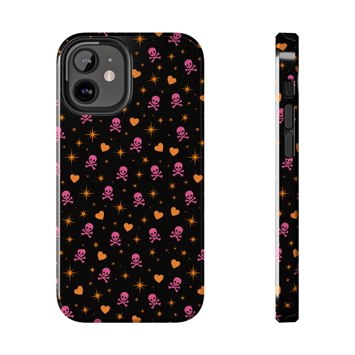 Pink Skull & Orange Heart Pattern Tough Phone Case