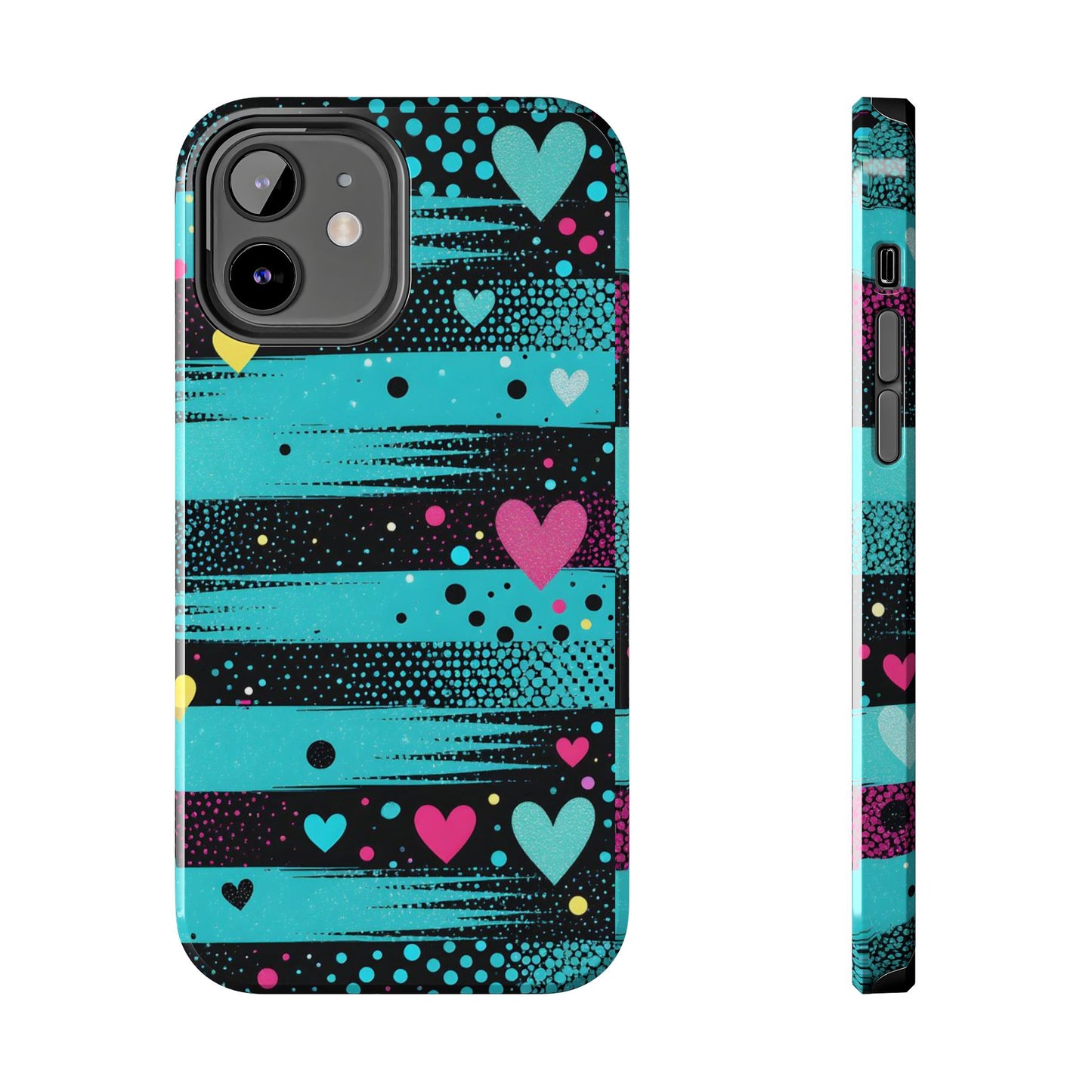 Teal Pop Heart Stripe Tough Phone Case