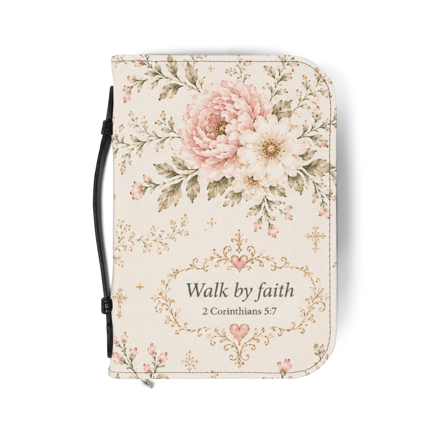 "Walk by Faith" Floral Zippered Bible Cover (2 Corinthians 5:7)