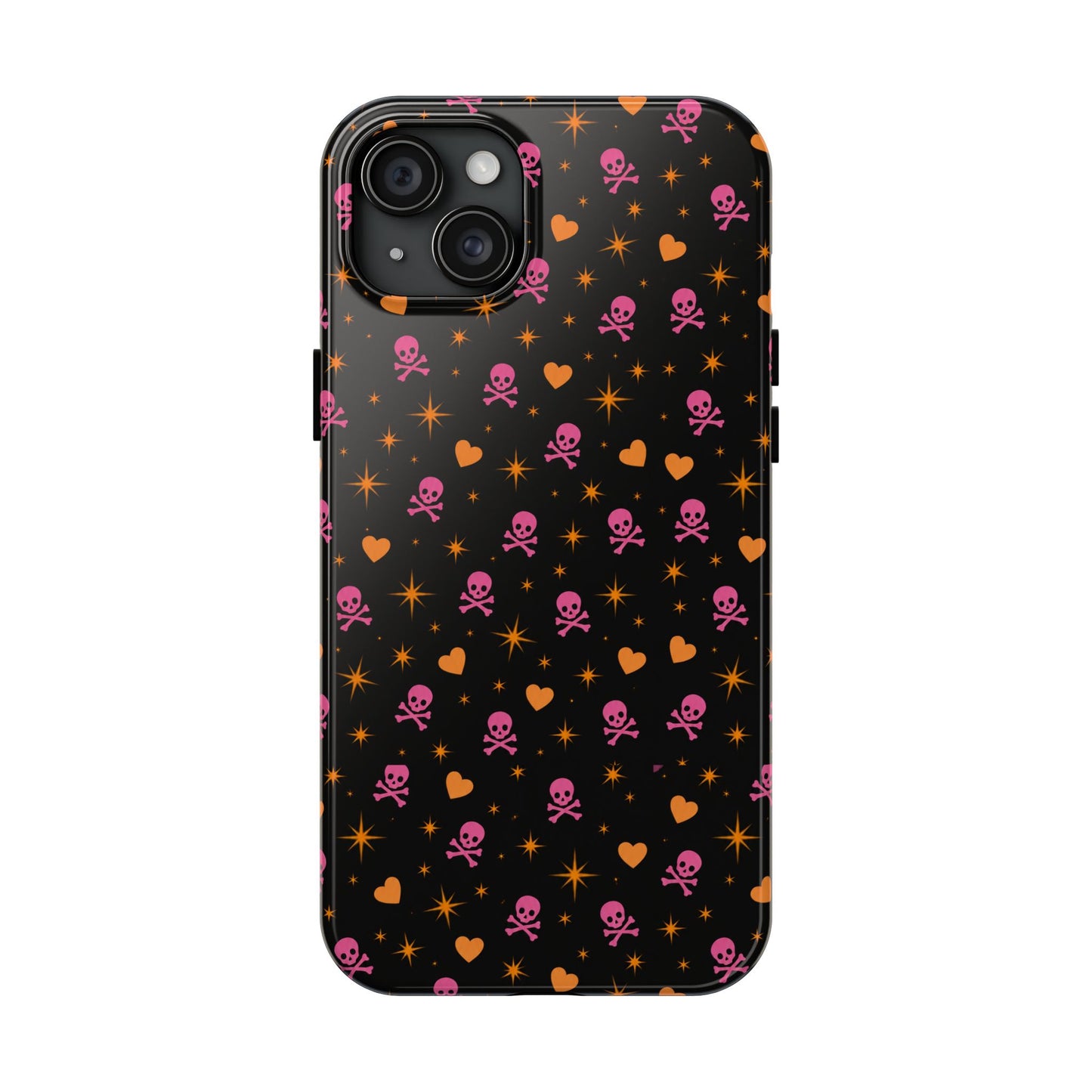 Pink Skull & Orange Heart Pattern Tough Phone Case