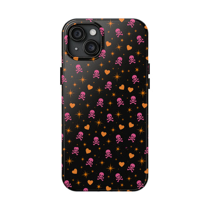 Pink Skull & Orange Heart Pattern Tough Phone Case