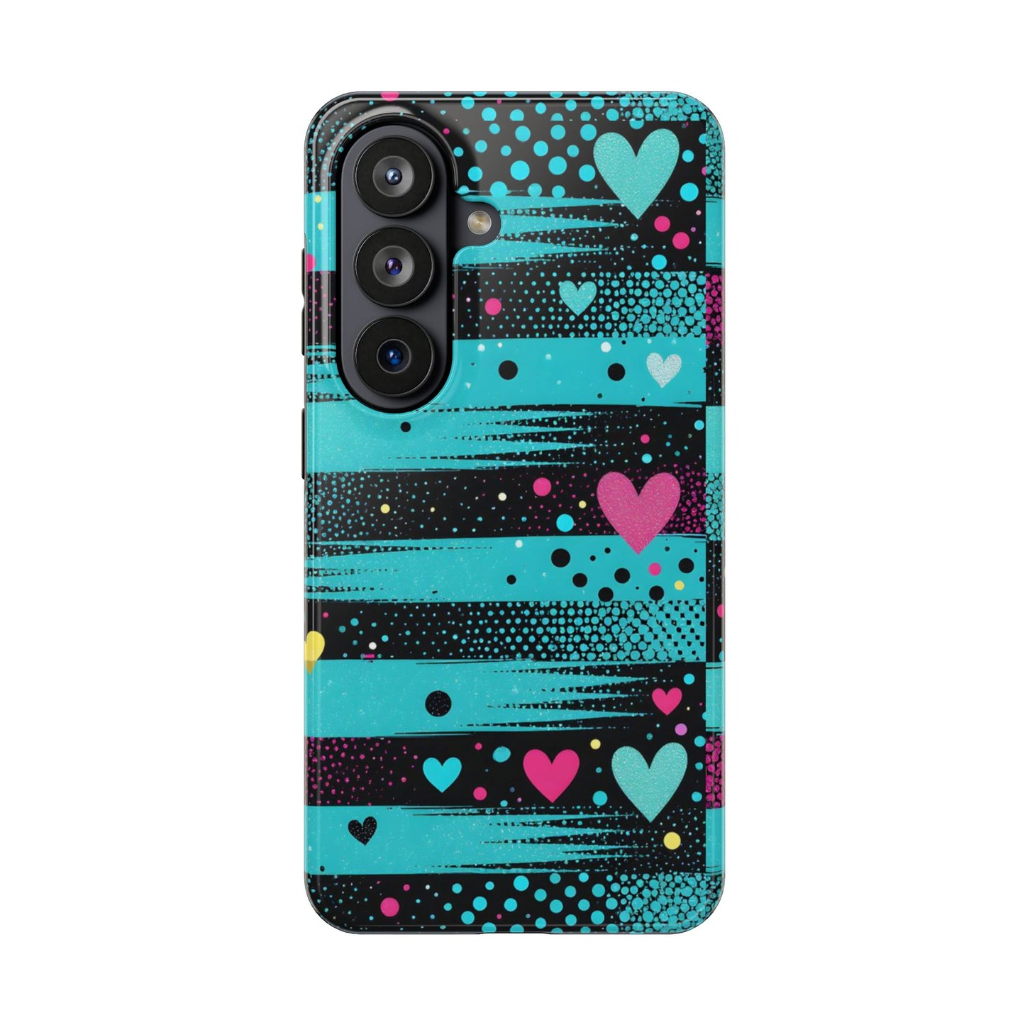 Teal Pop Heart Stripe Tough Phone Case