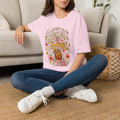 Raised on Jesus & Sweet Tea T‑Shirt — Floral Southern Faith Tee