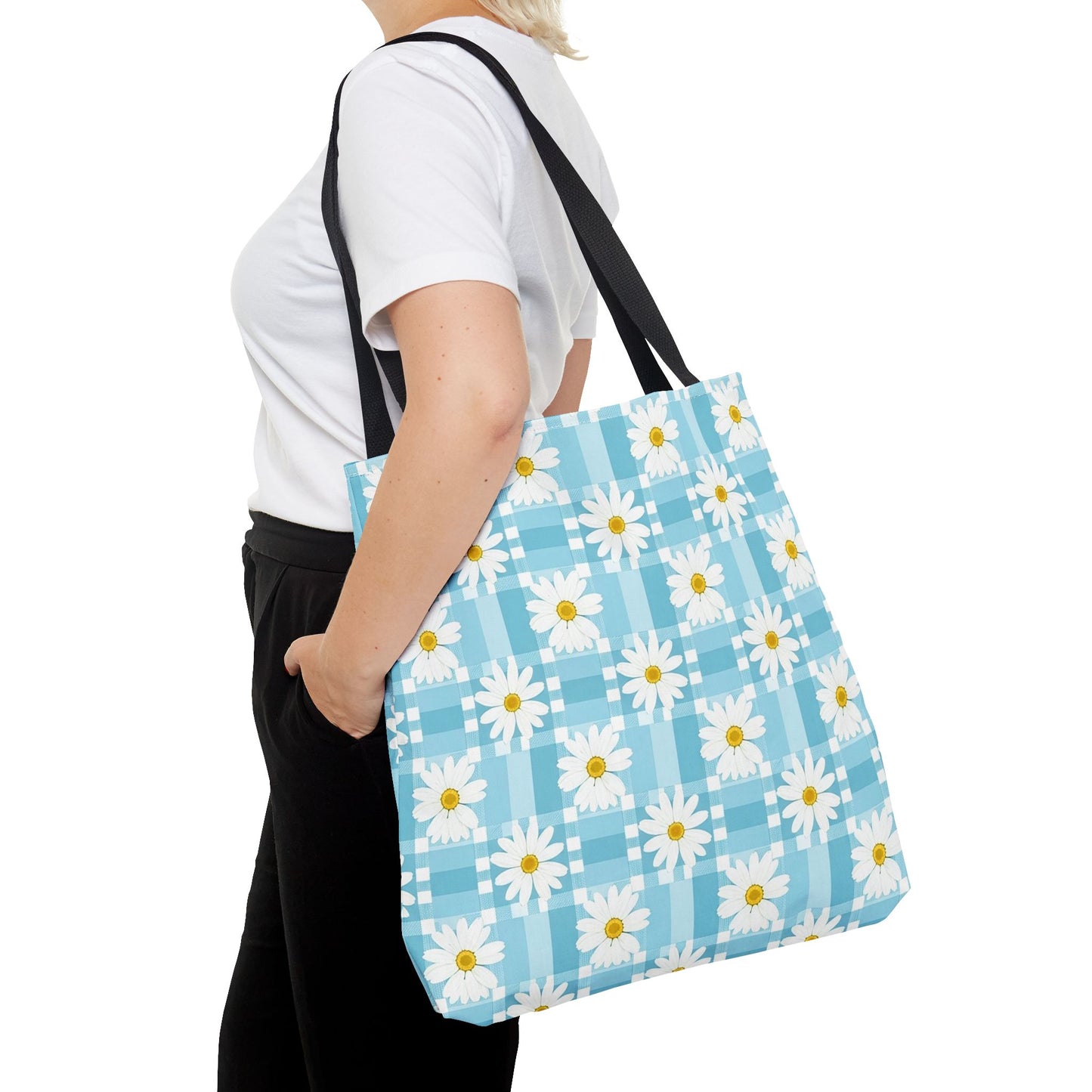 Blue Gingham Daisy Tote