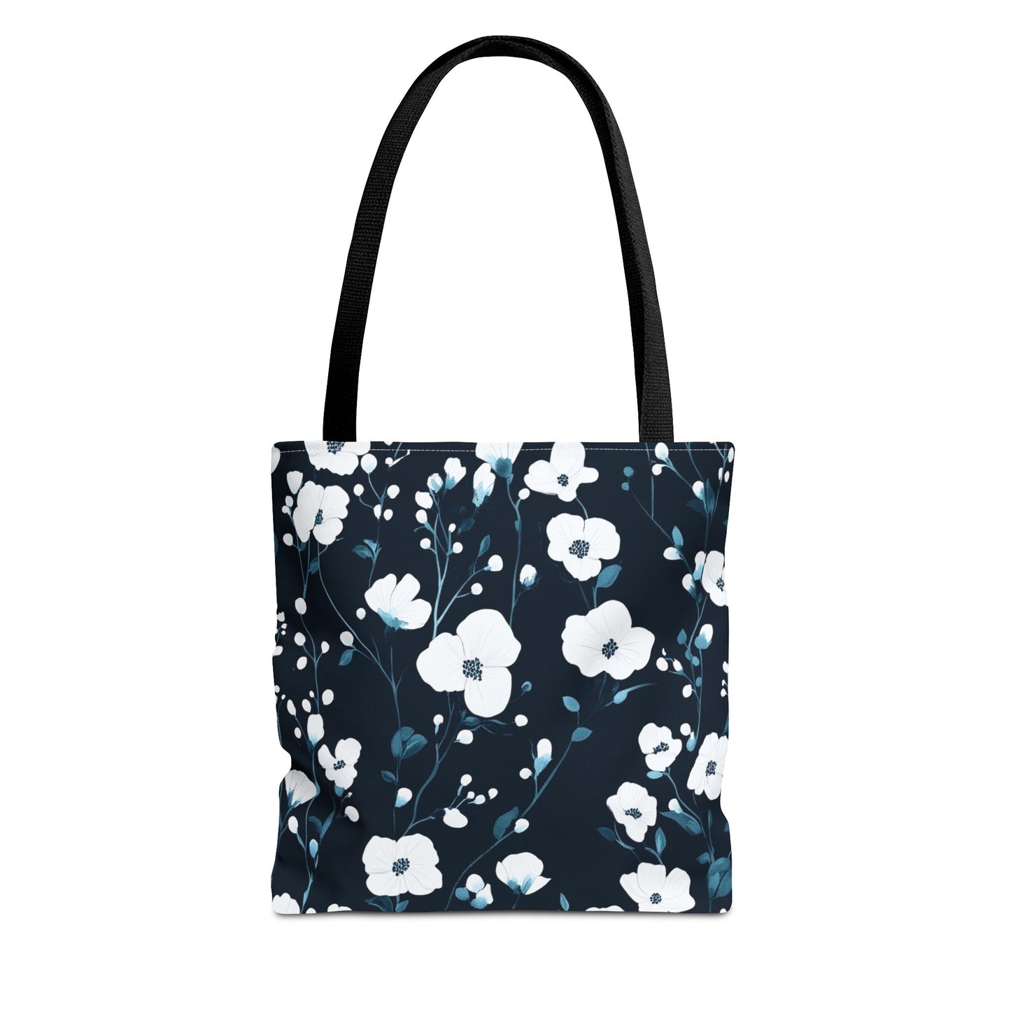 Navy Blue White Blossom Tote Bag