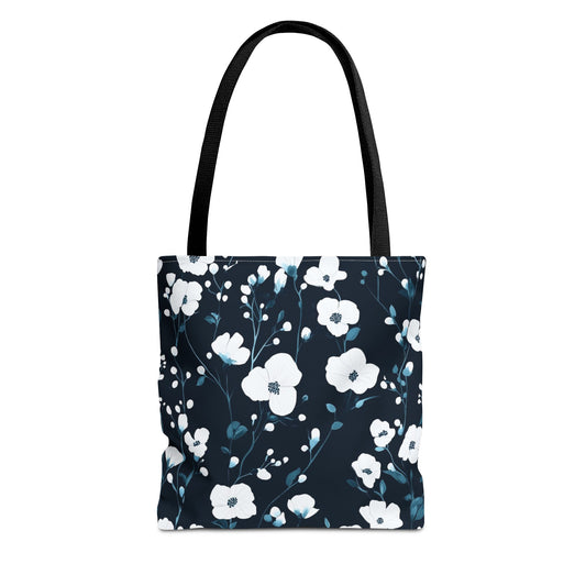 Navy Blue White Blossom Tote Bag